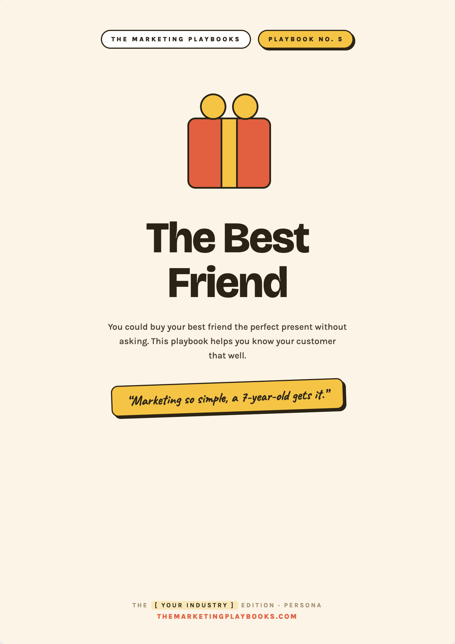The Best Friend playbook cover — a six-page customer persona worksheet