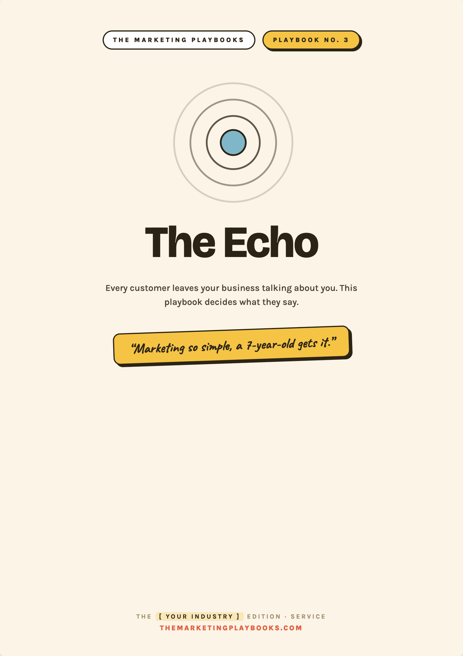 The Echo playbook cover — a six-page customer service & word-of-mouth worksheet